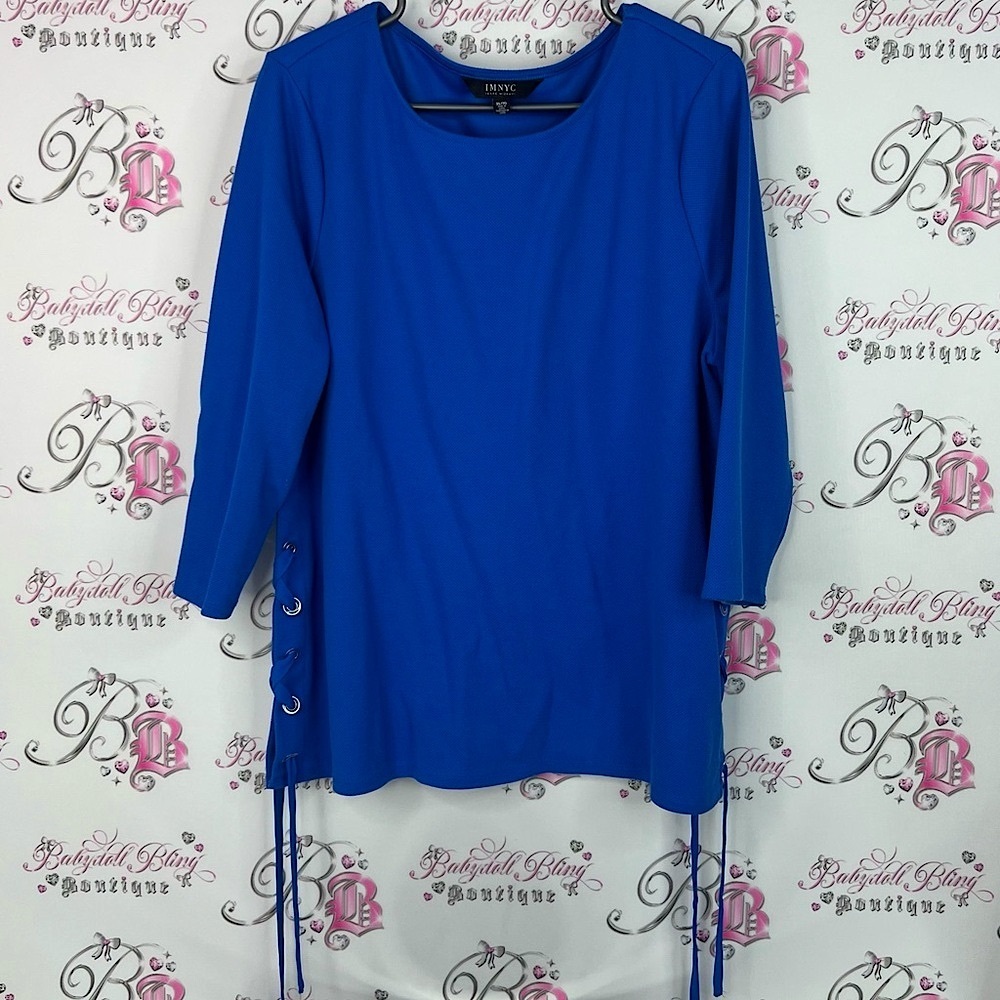 Isaac Mizrahi long sleeve corset tie up Royal Blue Tunic with Lace-Up Sides